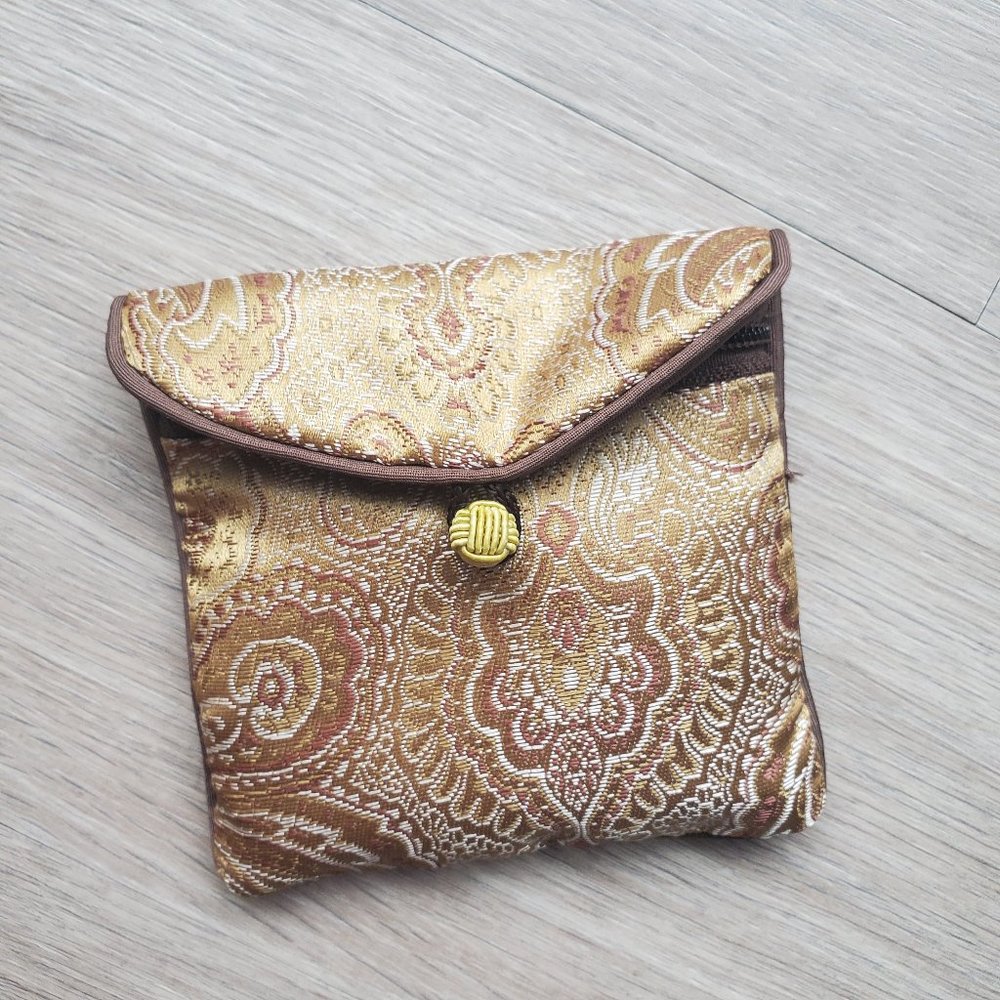 Vintage Barbara Bixby Jewelry Bag Only Gold Brown White Brocade Design EUC